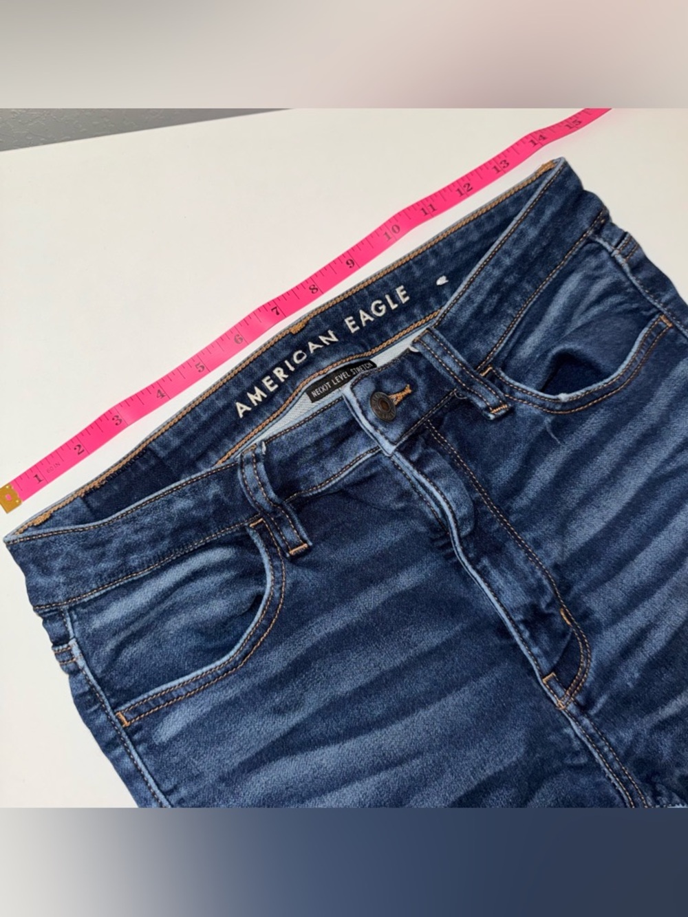 American Eagle Outfitters Dark Blue Super High-Rise Skinny Distressed Jegging